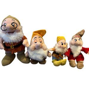 4 DISNEY Plush Doc Happy Grumpy Sleepy of Snow White 7 Dwarfs 6 - 12 1/2"